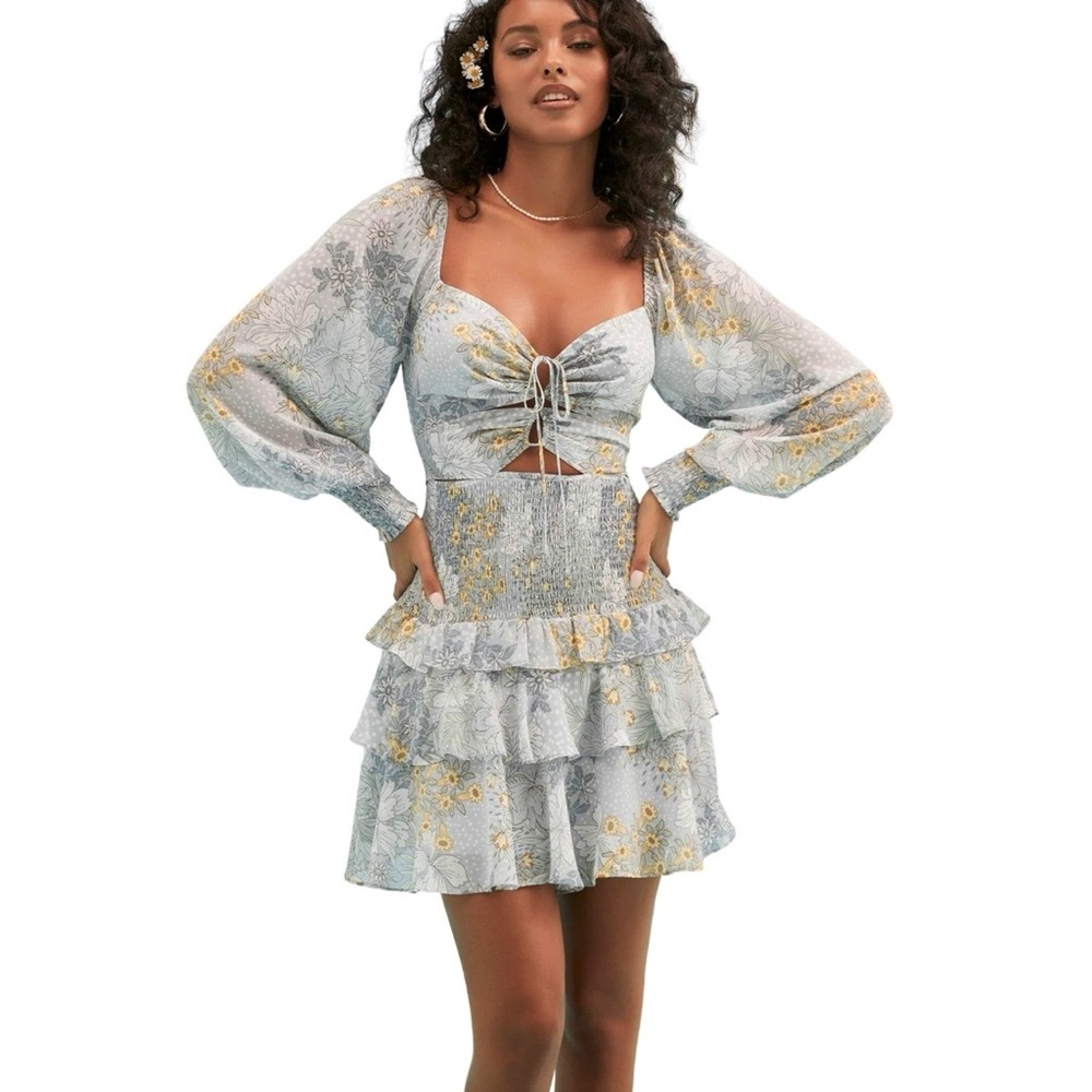 ASTR the Label Marietta Floral Print Smocked Tiered Ruffle Mini Dress - Picture 7 of 7
